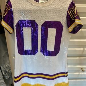 QUEEN OF SPARKLES Purple and White Sequin Mini Dress